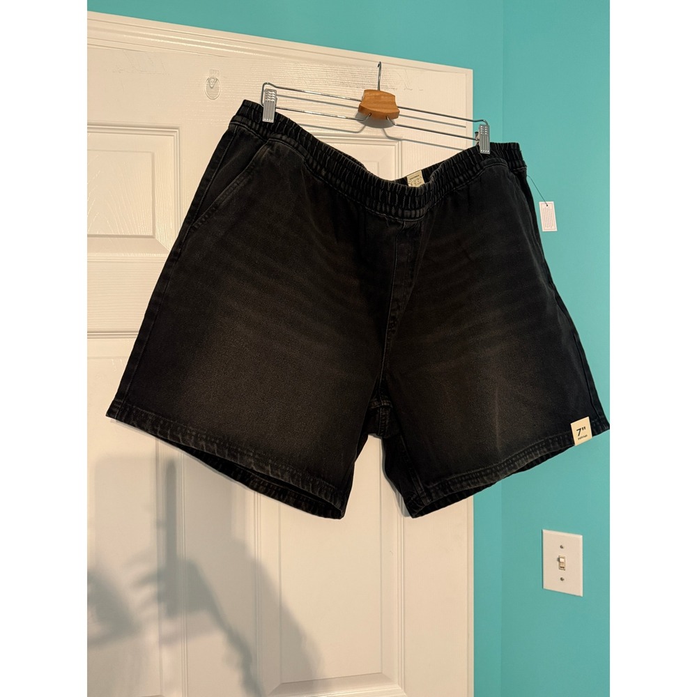 No Boundaries Mens Black Wash Denim Shorts Elastic Waist 7 Inch Inseam 3XL 48-50